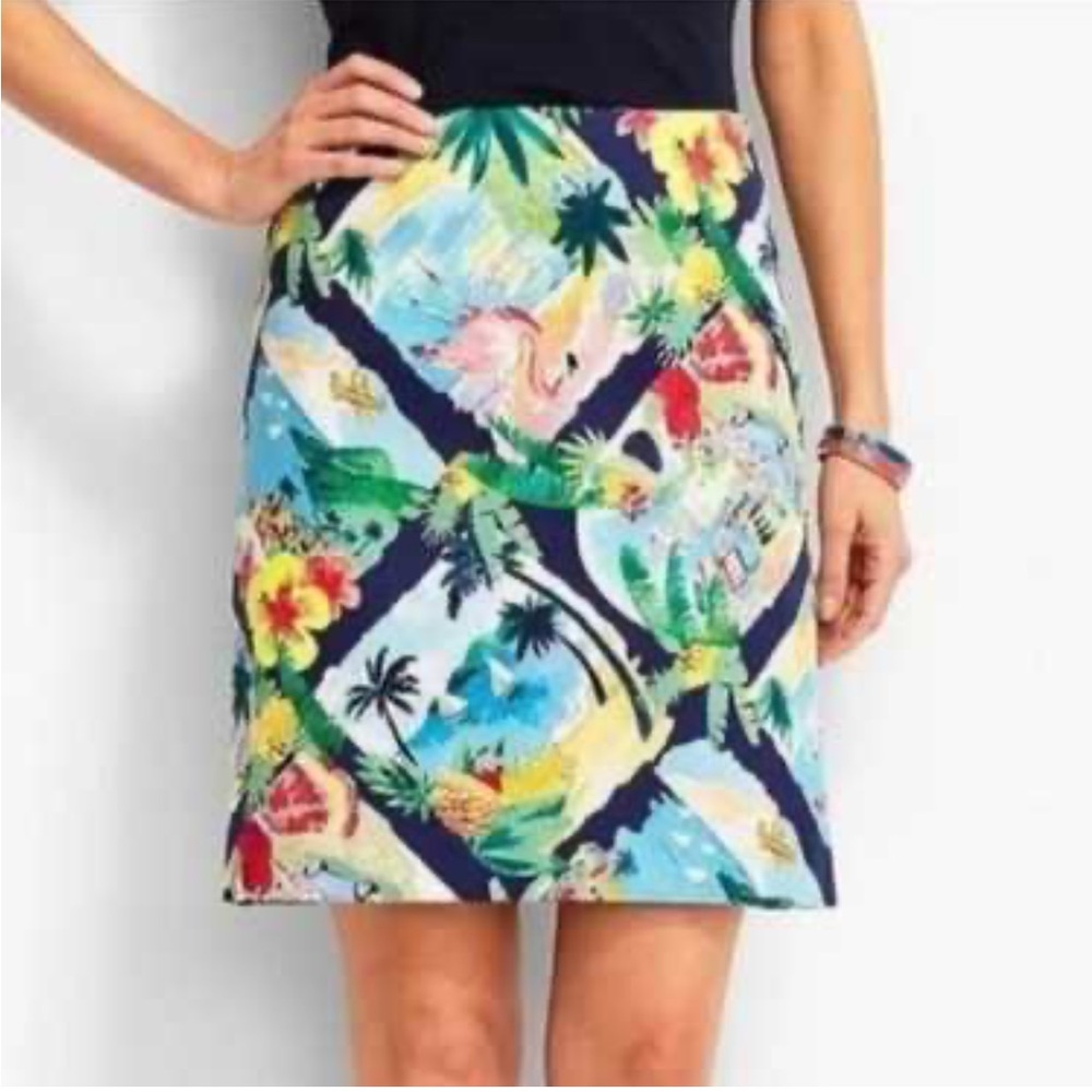 Talbots Petites Tropical Flamingo Beach Island Hawaii Straight‎ Pencil Skirt 14P